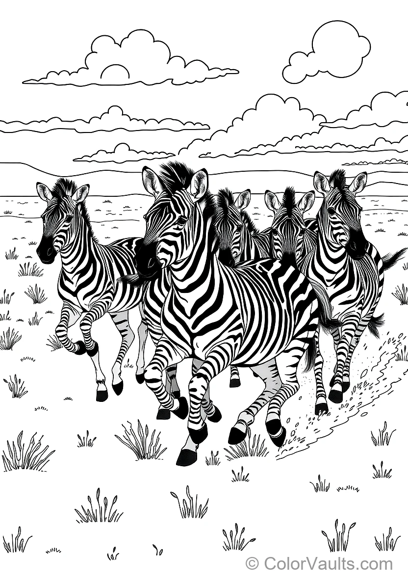 Dazzling Herd of Striped Zebras Galloping Dynamically (Scene 3)