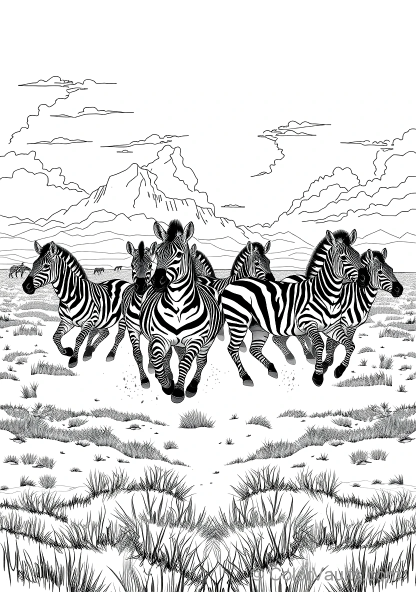 Dazzling Herd of Striped Zebras Galloping Dynamically (Scene 4)