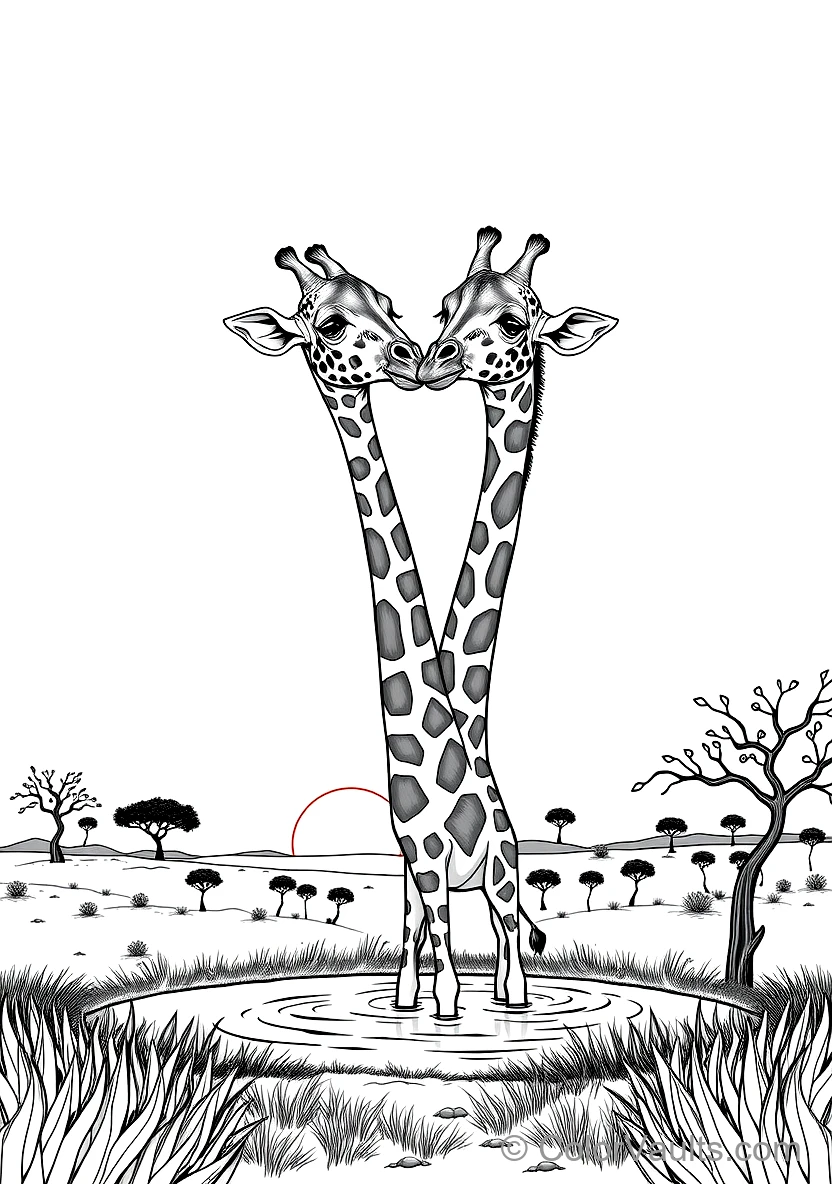 Pair of Giraffes with Necks Entwined in Gentle (Scene 6)