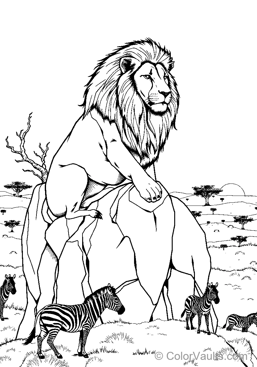 A Majestic Lion Surrounded By Zebras