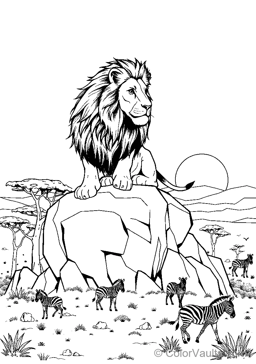 A Majestic Lion Surrounded By Zebras (Scene 2)