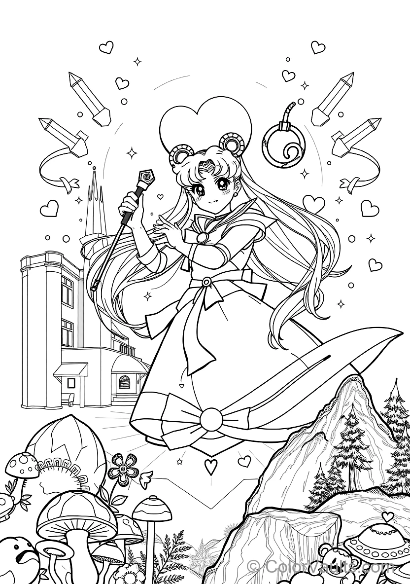 Sailor Moon Performing Moon Spiral Heart Attack (Scene 7)