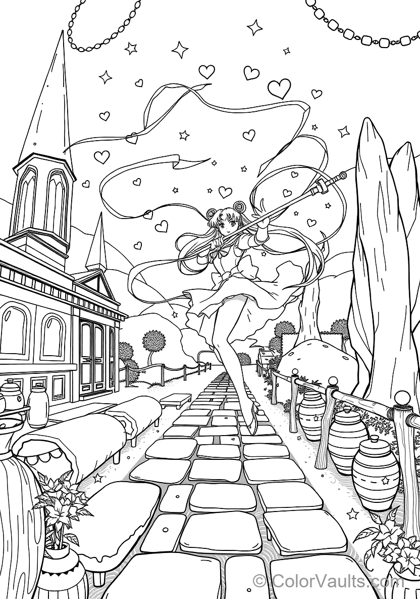 Sailor Moon Performing Moon Spiral Heart Attack (Scene 8)