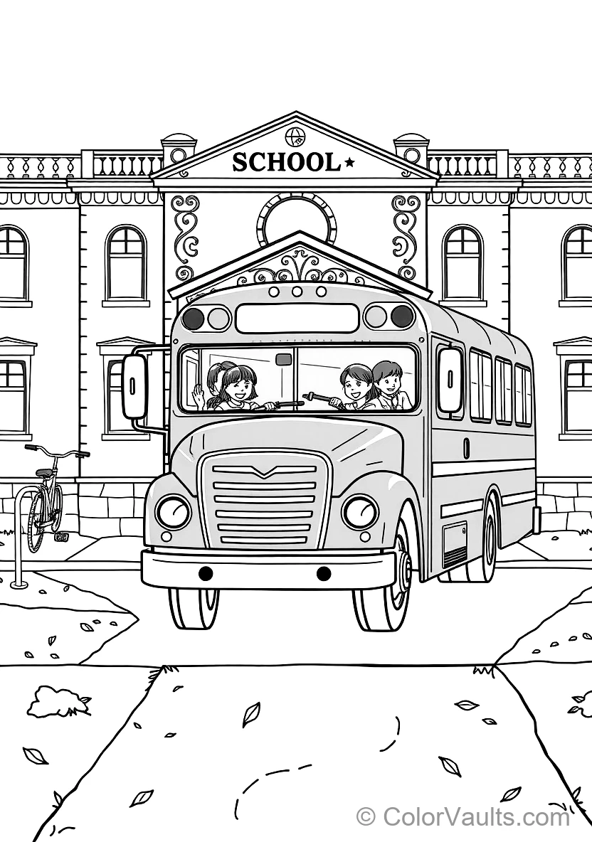 Big Yellow School Bus Parked in Front of the School
