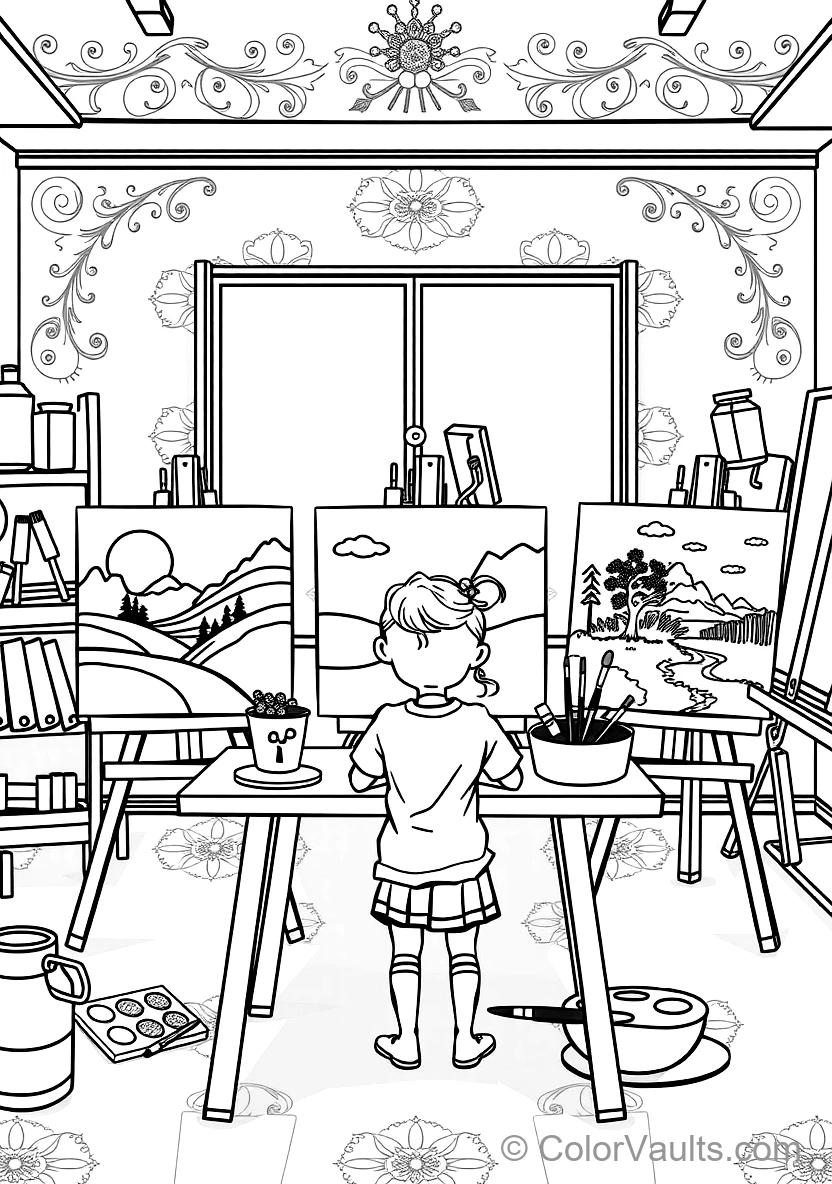 Joyful Children Painting Colorful Landscape Canvases