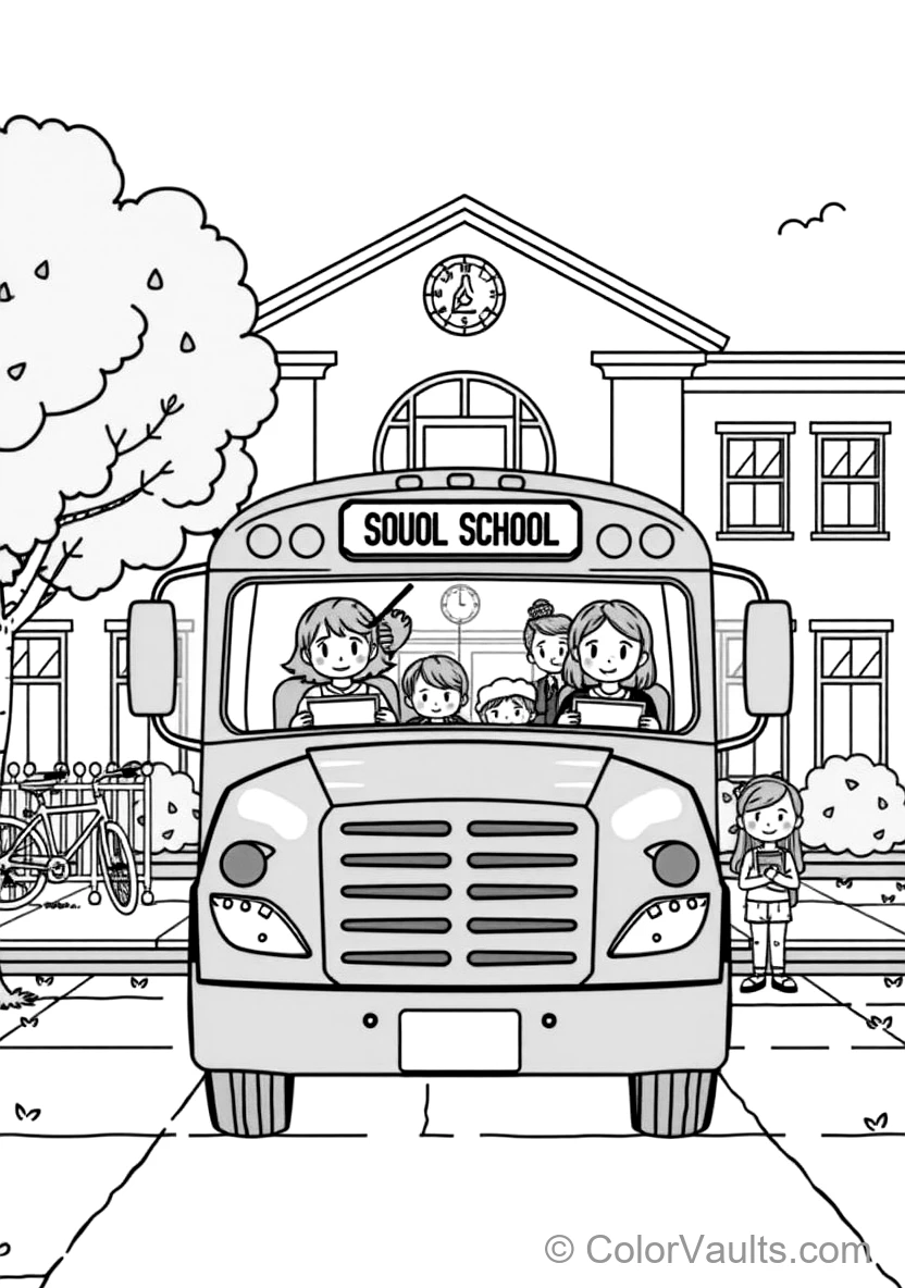 Big Yellow School Bus Parked in Front of the School (Scene 3)