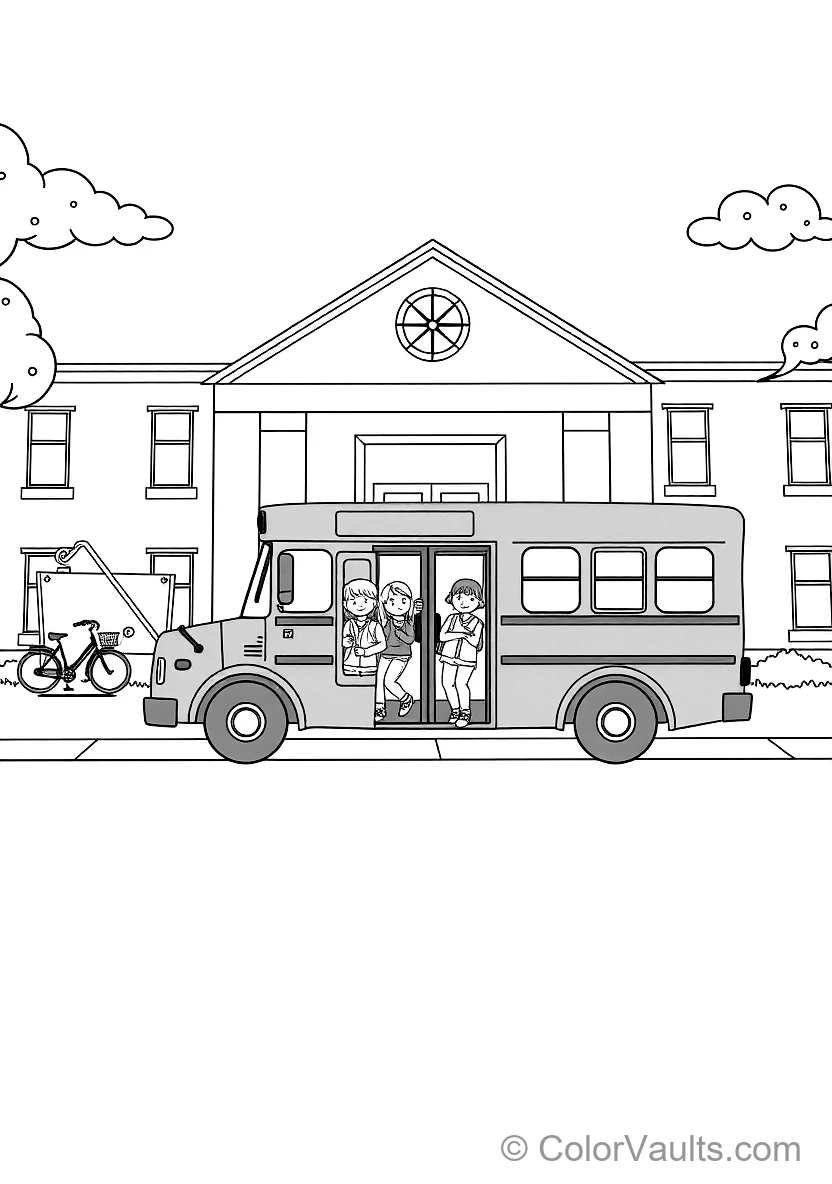 Big Yellow School Bus Parked in Front of the School (Scene 5)