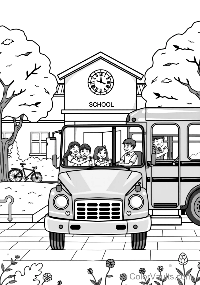 Big Yellow School Bus Parked in Front of the School (Scene 6)