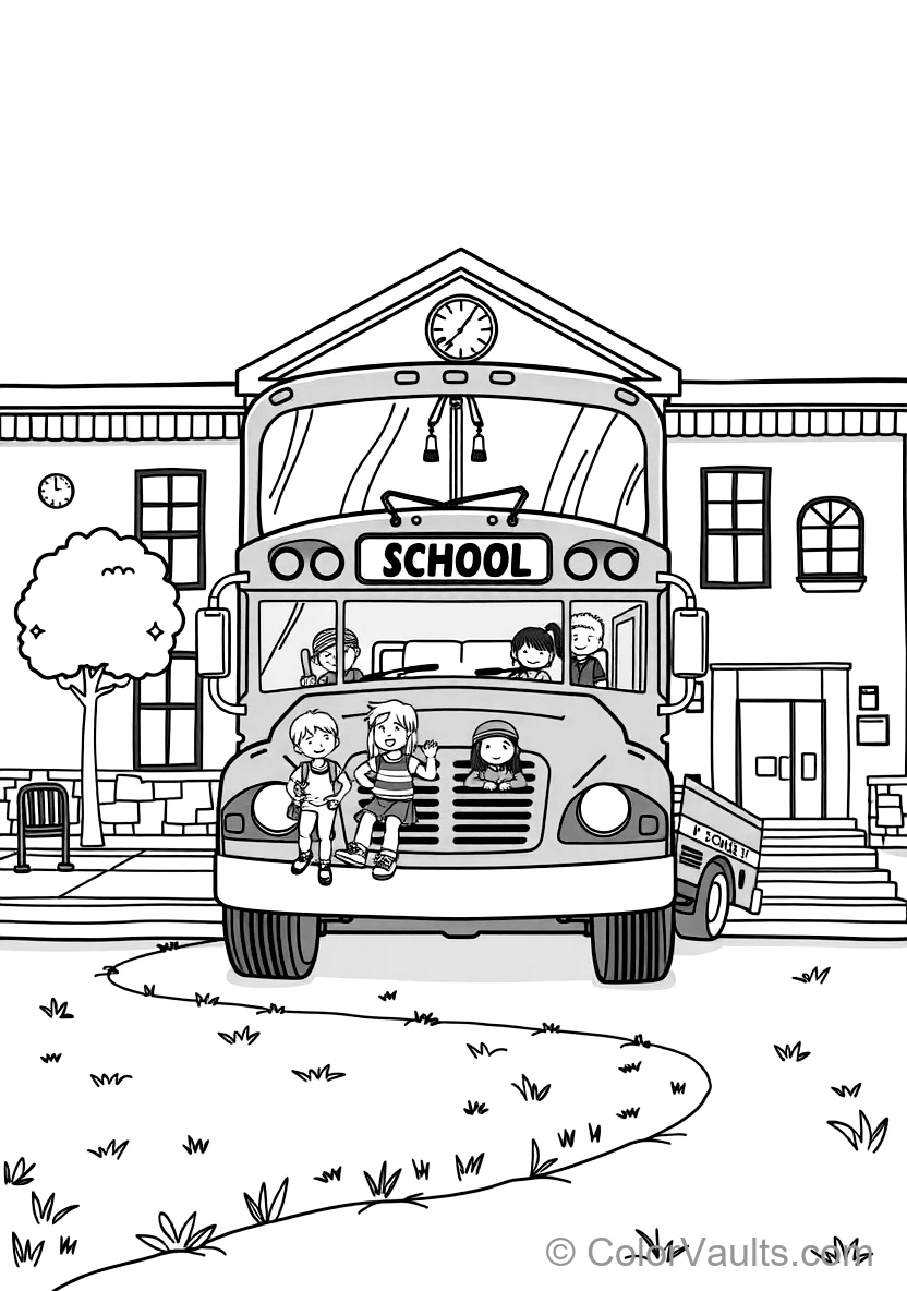 Big Yellow School Bus Parked in Front of the School (Scene 8)