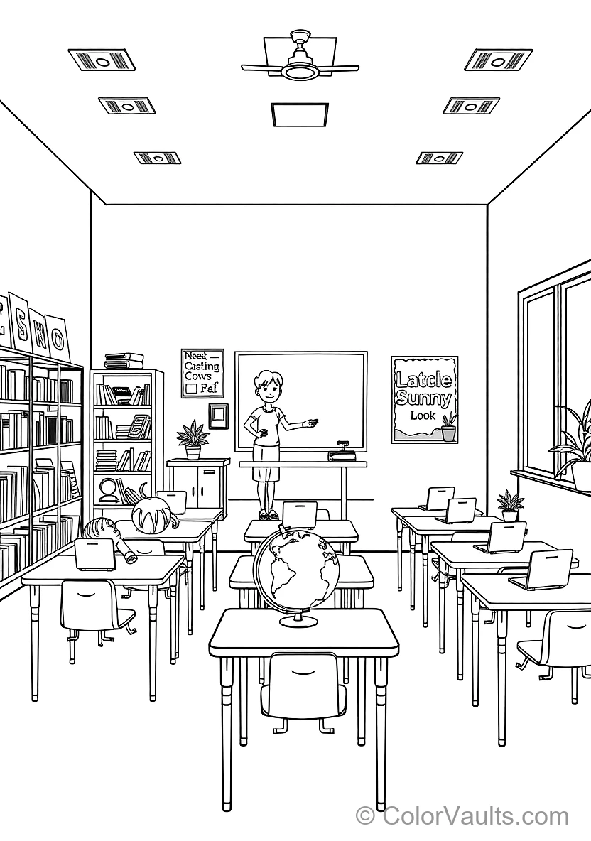 Cheerful Sunny Classroom mit Teacher at Blackboard (Scene 17)