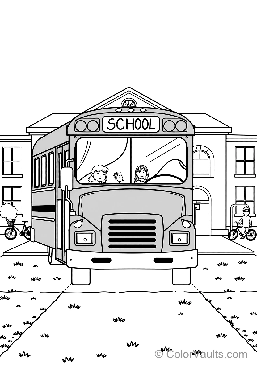 Big Yellow School Bus Parked in Front of the School (Scene 12)