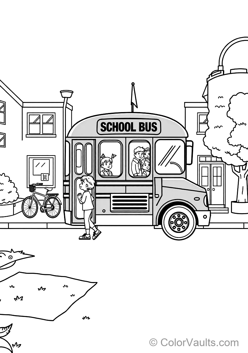 Big Yellow School Bus Parked in Front of the School (Scene 14)