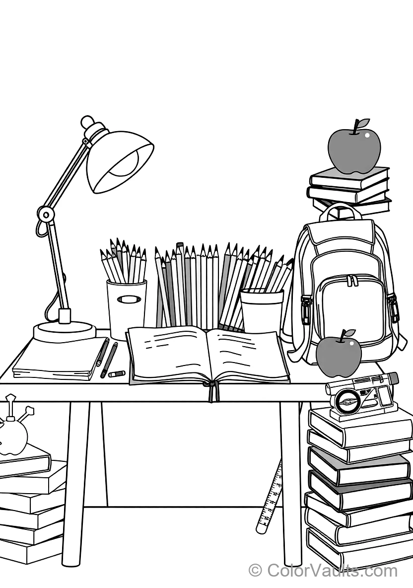 Mignon Student Desk Filled avec Open Notebooks (Scene 11)