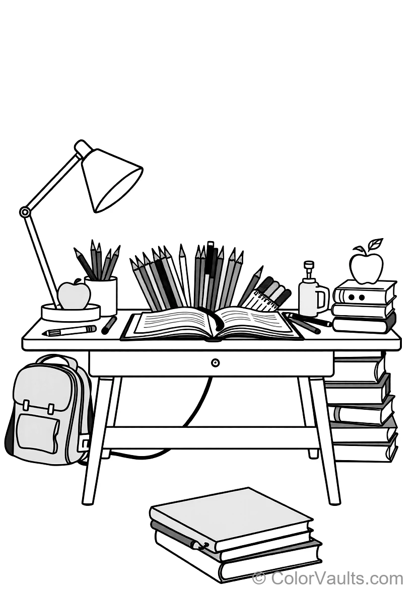 Mignon Student Desk Filled avec Open Notebooks (Scene 15)