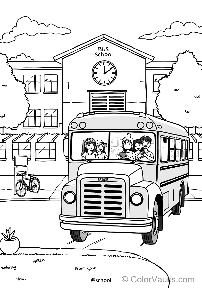 Big Yellow School Bus Parked in Front of the School (Scene 18)