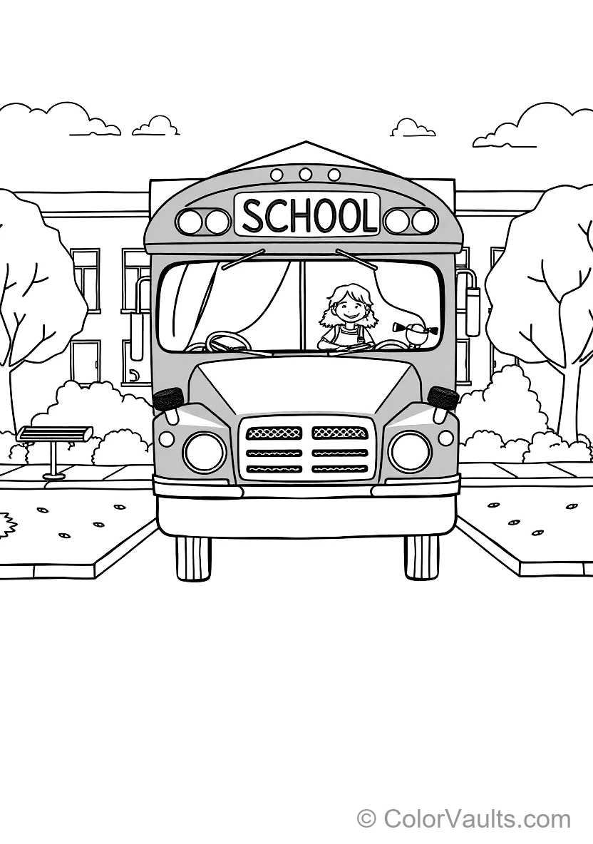 Big Yellow School Bus Parked in Front of the School (Scene 20)