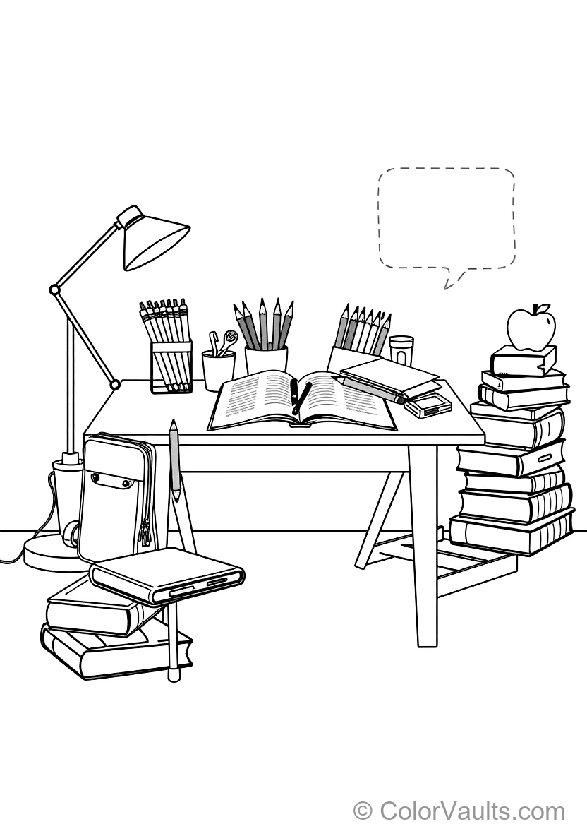 Mignon Student Desk Filled avec Open Notebooks (Scene 21)