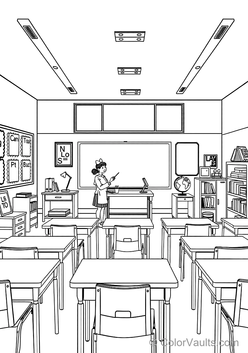 Cheerful Sunny Classroom avec Teacher at Blackboard (Scene 25)