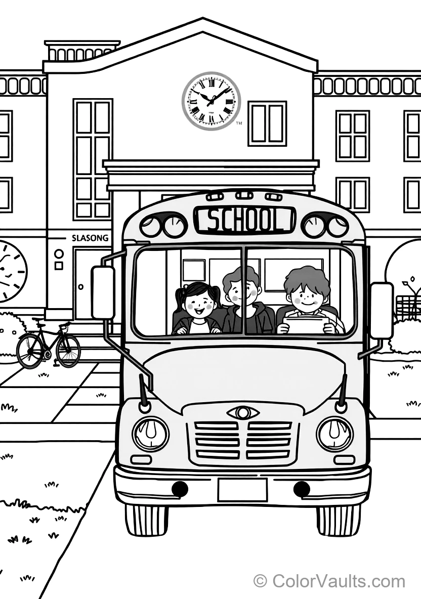 Big Yellow School Bus Parked in Front of the School (Scene 24)
