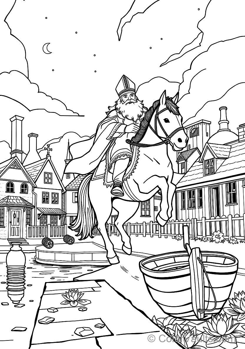 Sinterklaas op His White Paard Amerigo Riding Across