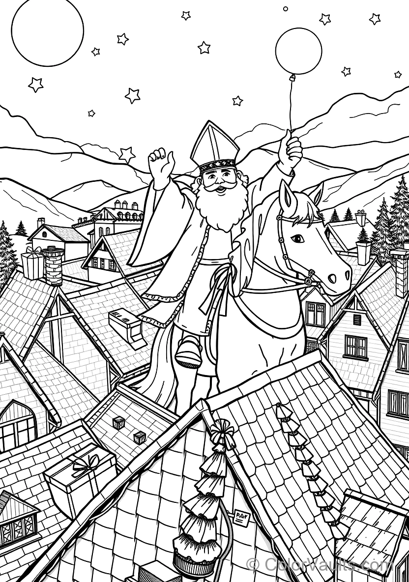 Sinterklaas on His White Horse Amerigo Riding Across (Scene 15)