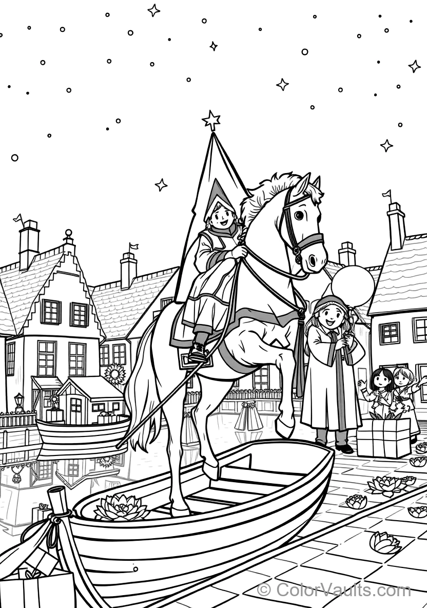 Sinterklaas on His White Horse Amerigo Riding Across (Scene 74)