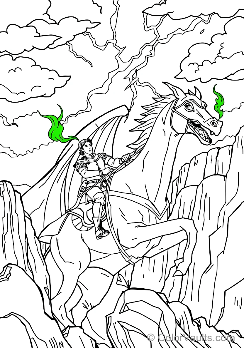 Prince Phillip on His White Horse Samson Battling (Scene 13)