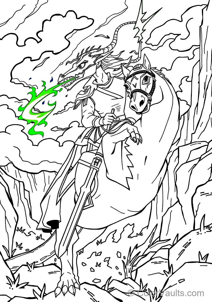Prince Phillip on His White Horse Samson Battling (Scene 18)