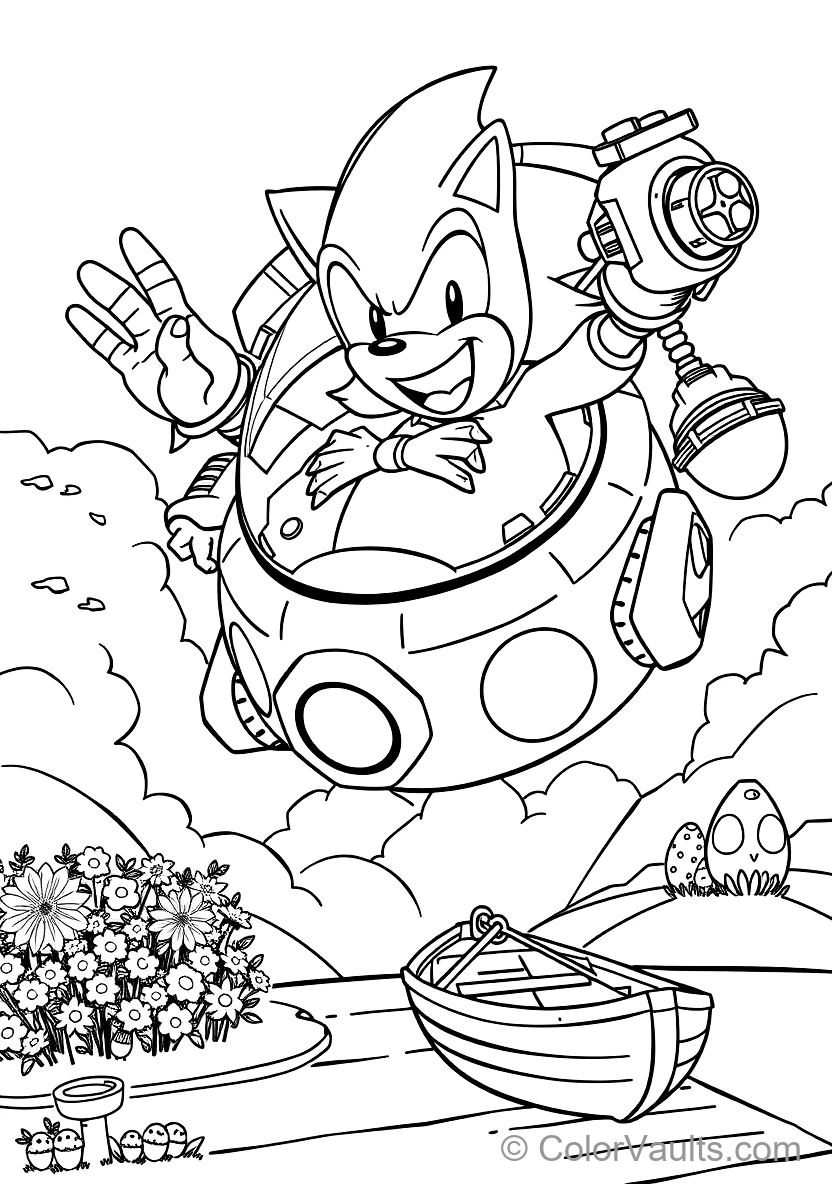 Dr. Eggman Flying in His Round Egg Mobile Hovercraft (Scene 24)