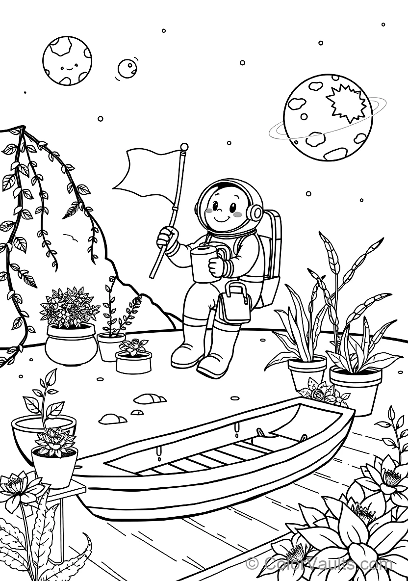 Astronaut in Helmet Looking at Distant Swirling Galaxy (3)