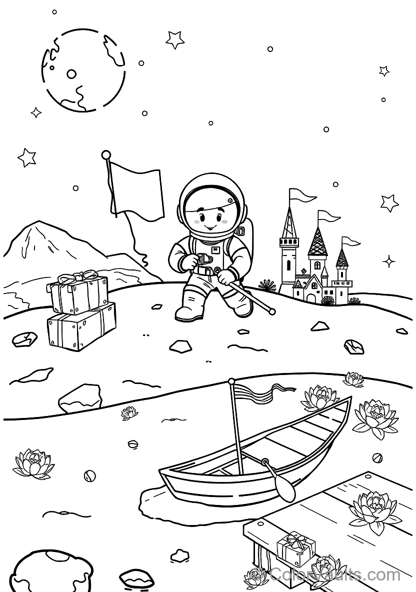 Astronaut Planting Flag on the Cratered Moon Surface (7)
