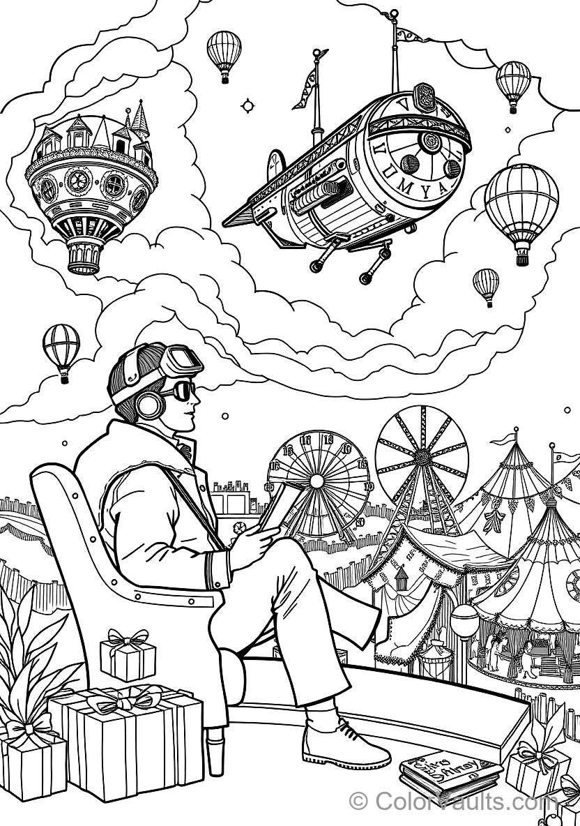 Steampunk Inventor at the Workshop Drafting Table