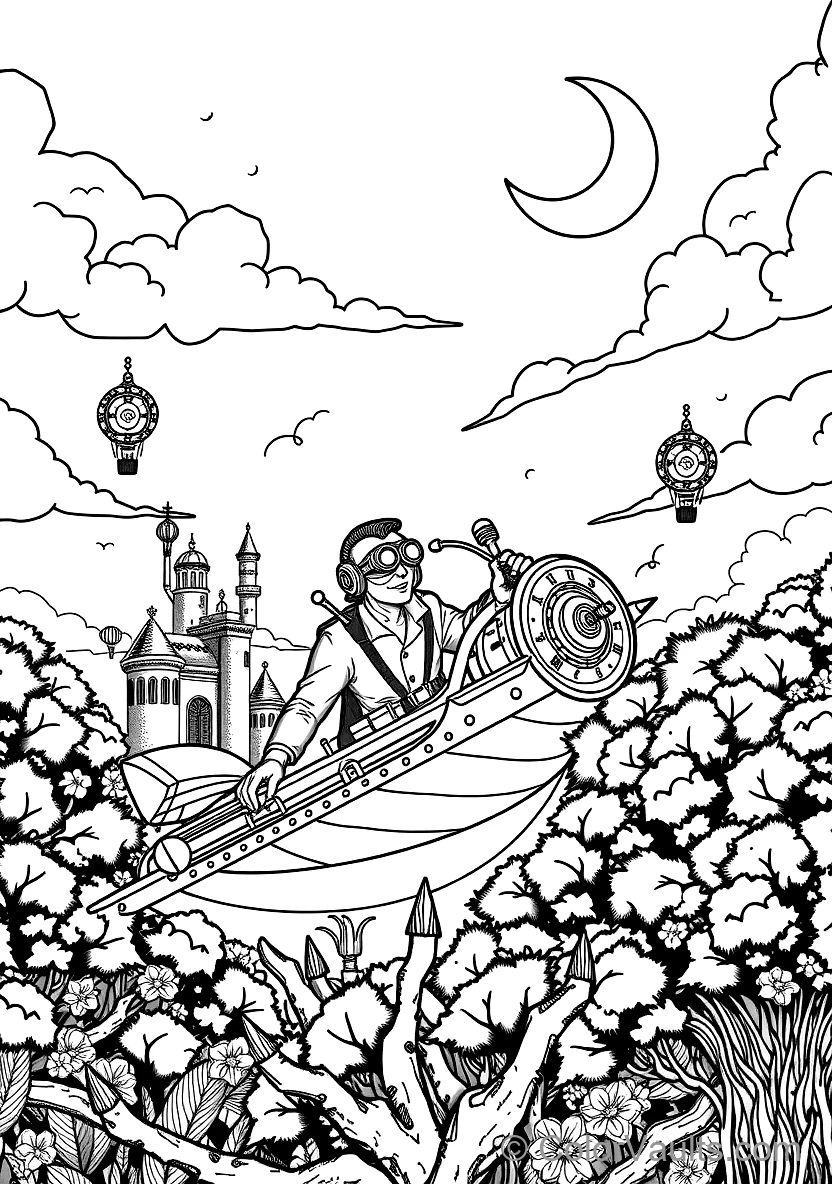 Steampunk Mechanical Airship Soaring through Clouds (3)
