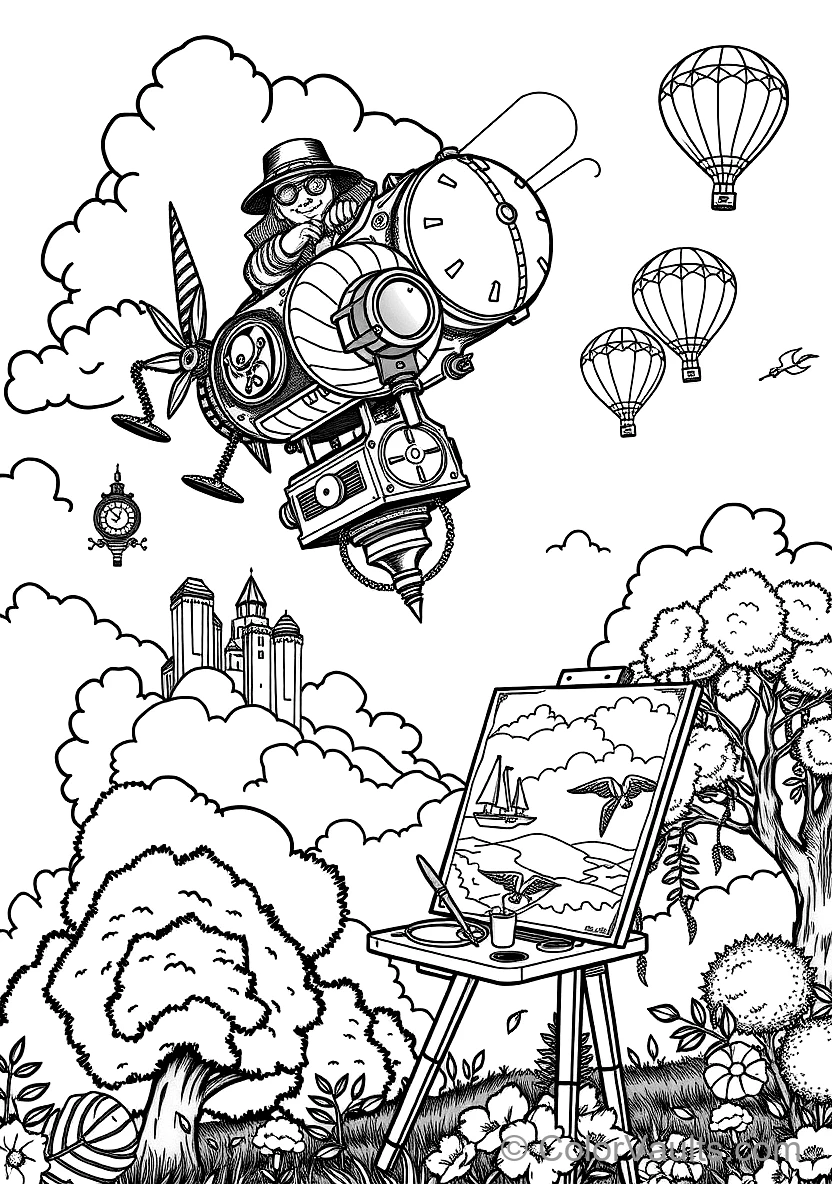 Steampunk Mechanical Airship Soaring through Clouds (4)