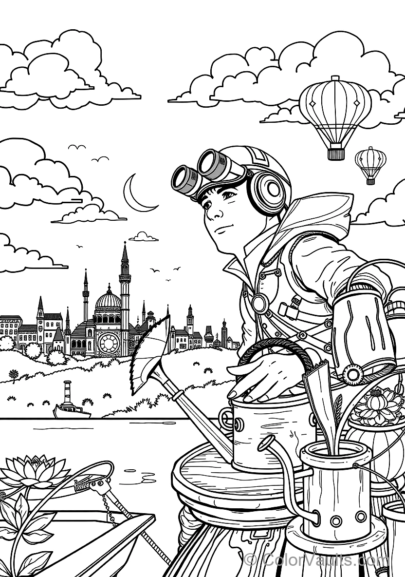 Steampunk Inventor at the Workshop Drafting Table (6)