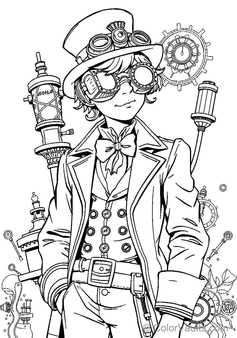 Steampunk Character Coloring Page