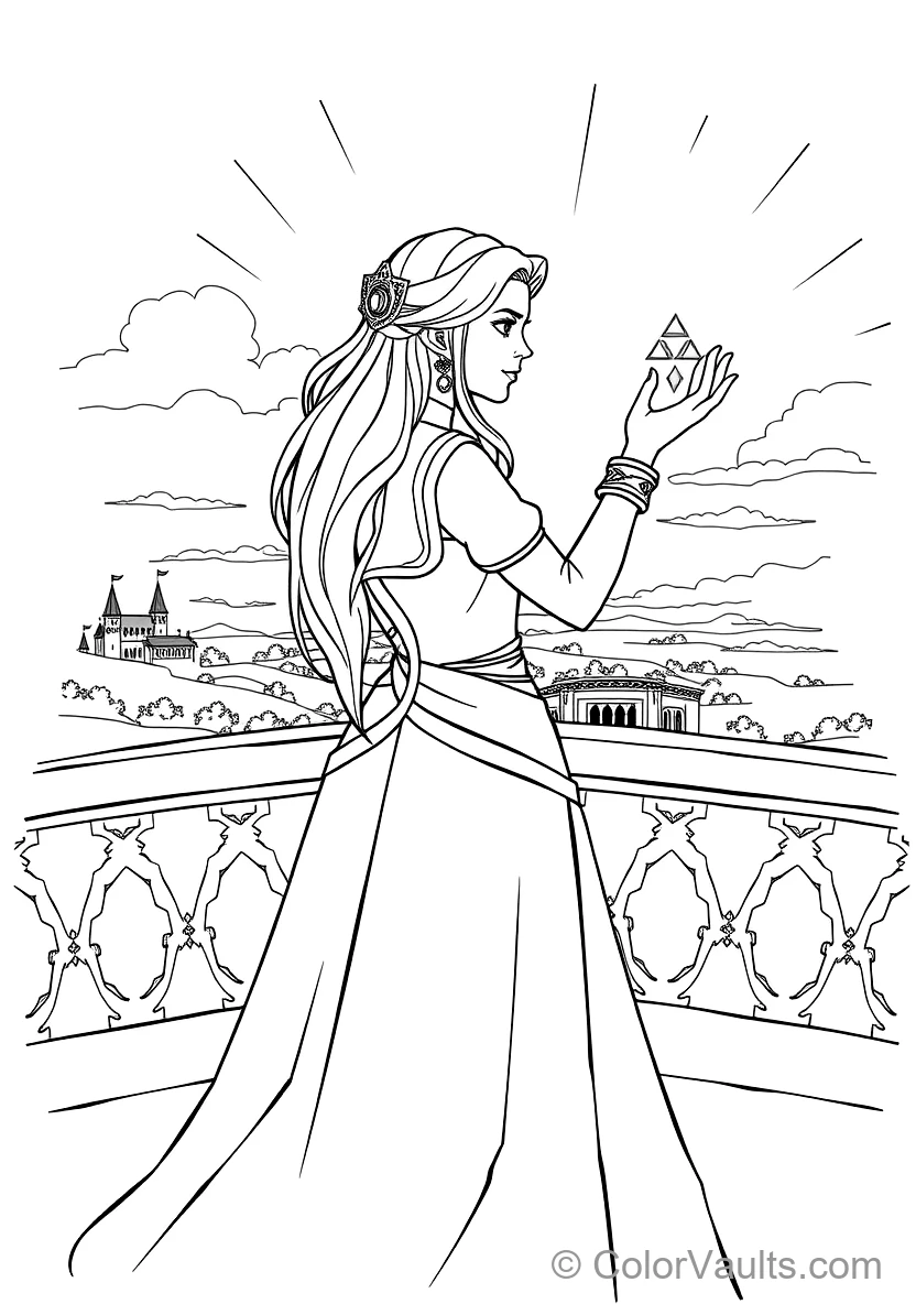 Princess Zelda in Royal White Gown Raising Her Hands