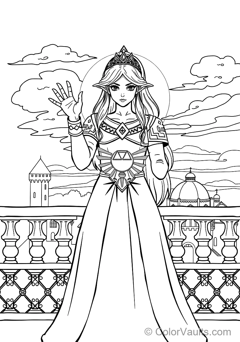 Princess Zelda in Royal White Gown Raising Her Hands (Scene 3)