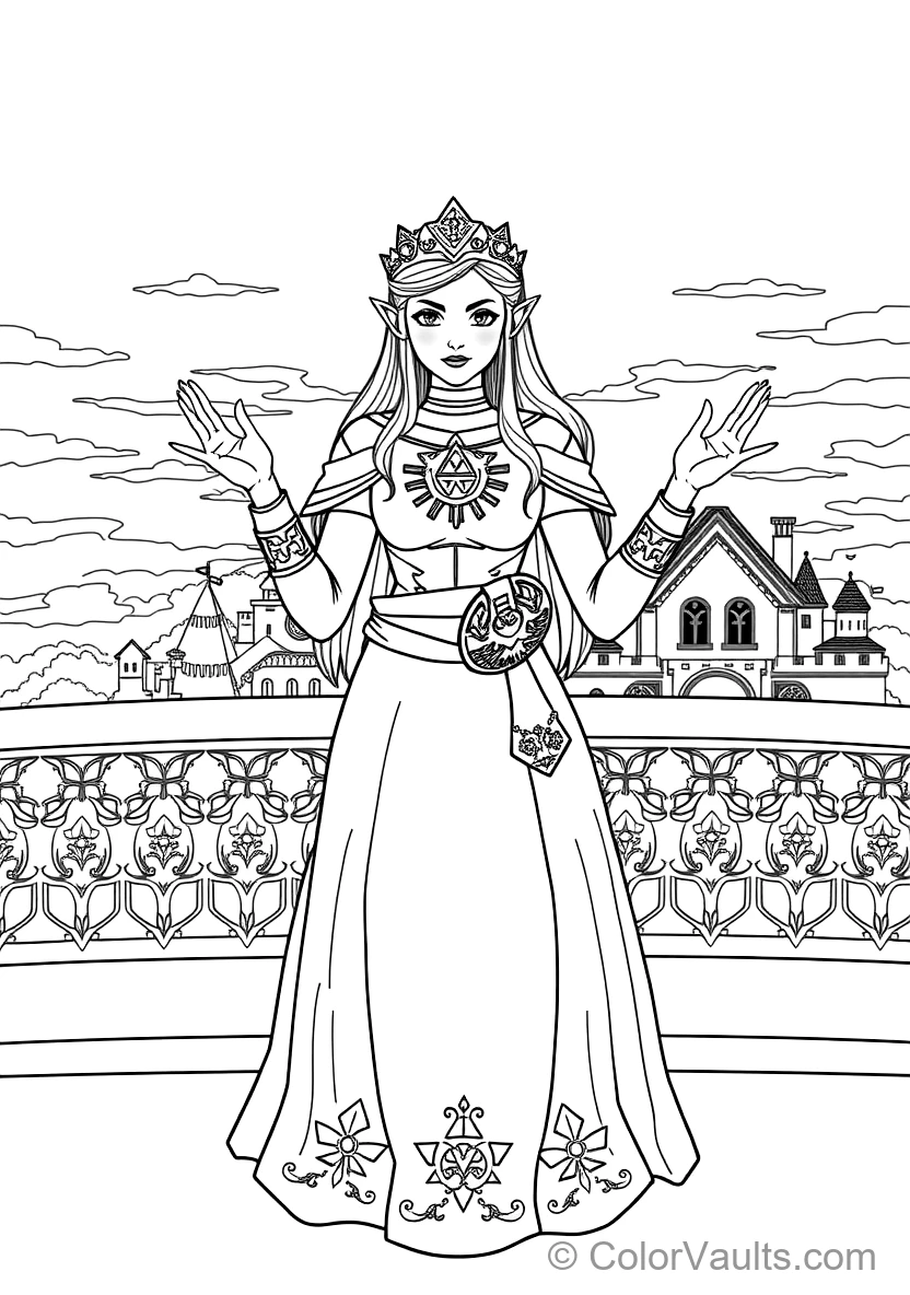 Princess Zelda in Royal White Gown Raising Her Hands (Scene 5)