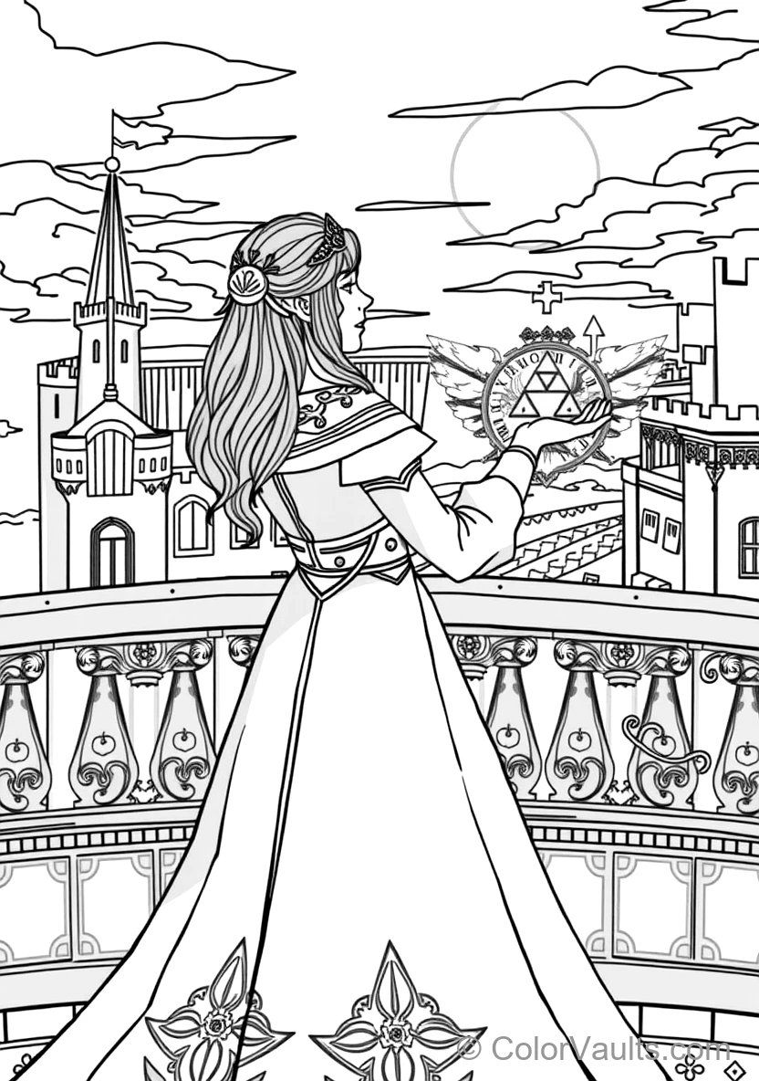 Princess Zelda in Royal White Gown Raising Her Hands (Scene 7)
