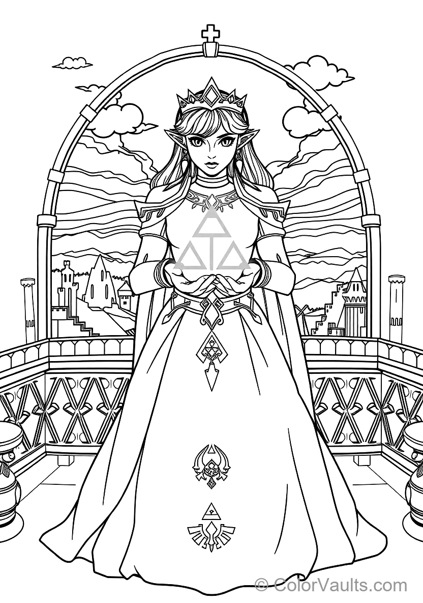 Princess Zelda in Royal White Gown Raising Her Hands (Scene 9)