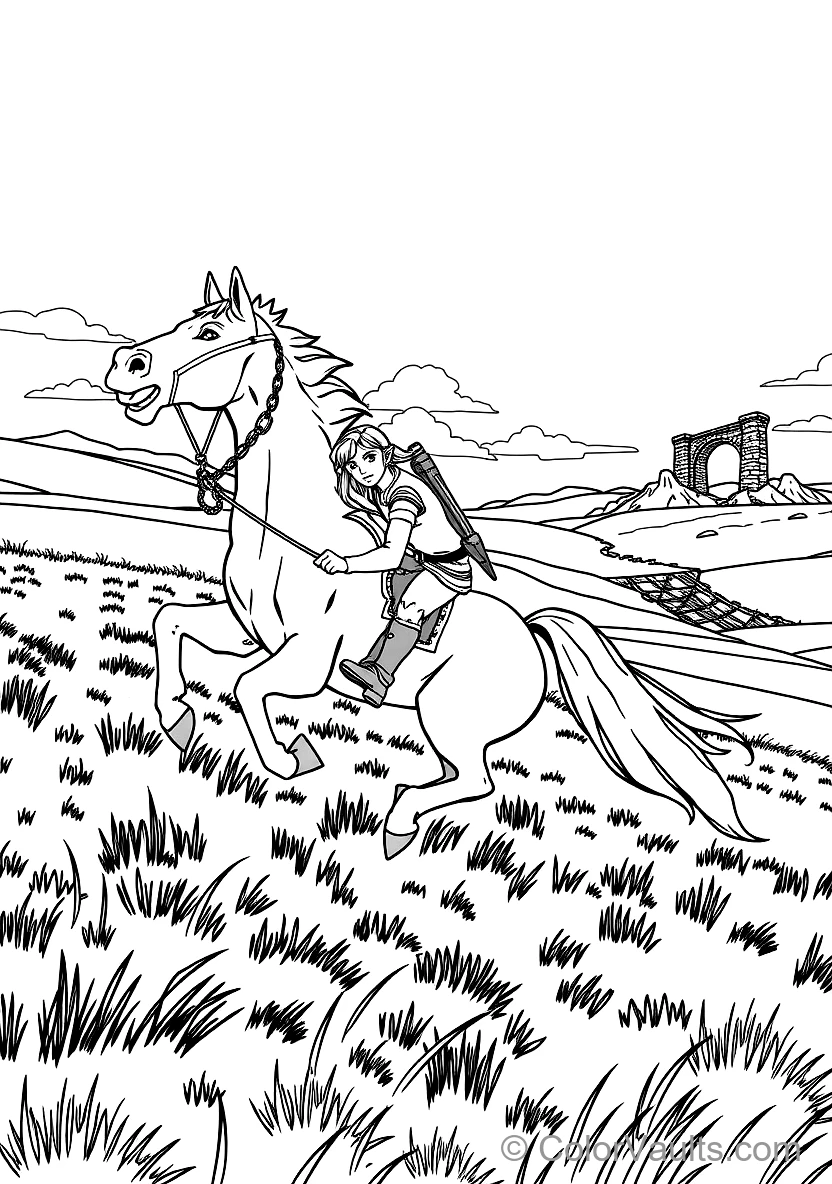Link Riding His Loyal Steed Epona at Full Gallop (Scene 15)
