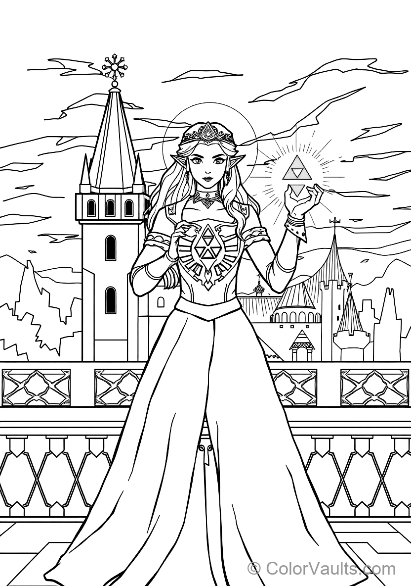 Princess Zelda in Royal White Gown Raising Her Hands (Scene 15)