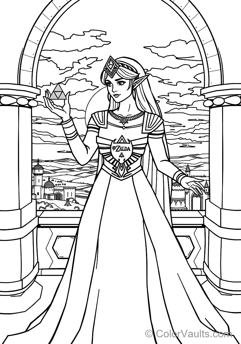 Princess Zelda in Royal White Gown Raising Her Hands (Scene 17)