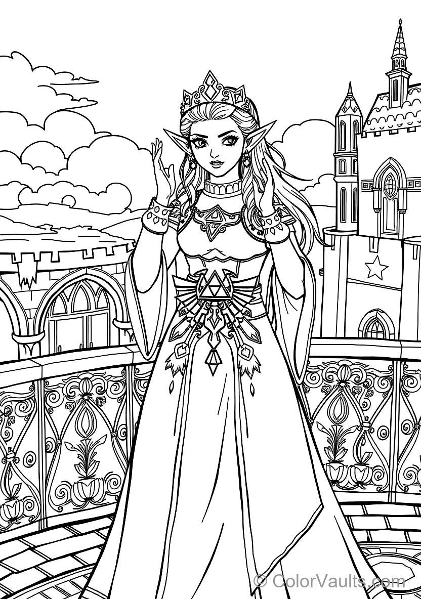 Princess Zelda in Royal White Gown Raising Her Hands (Scene 19)