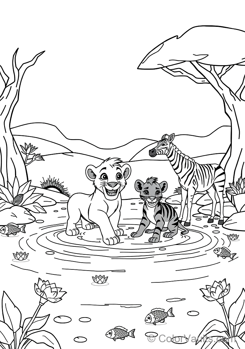Simba and Nala Playing in the Waterhole Splashing (Scene 6)