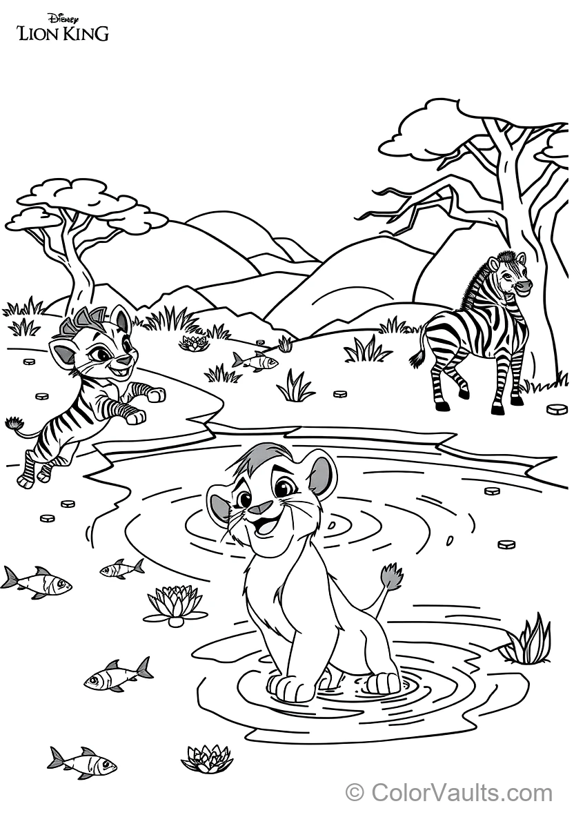 Simba and Nala Playing in the Waterhole Splashing (Scene 8)
