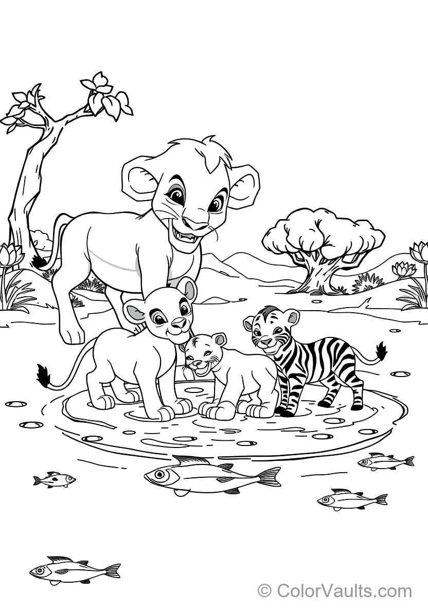 Simba and Nala Playing in the Waterhole Splashing (Scene 10)