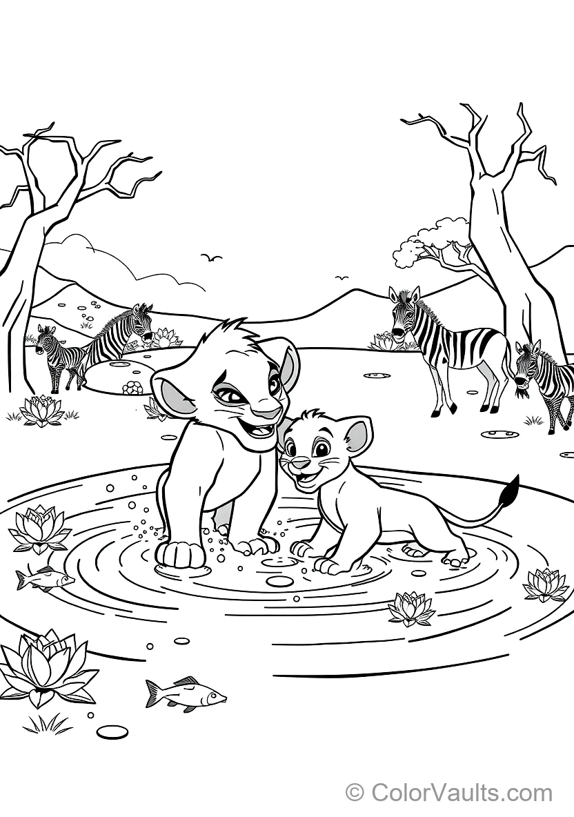 Simba and Nala Playing in the Waterhole Splashing (Scene 11)