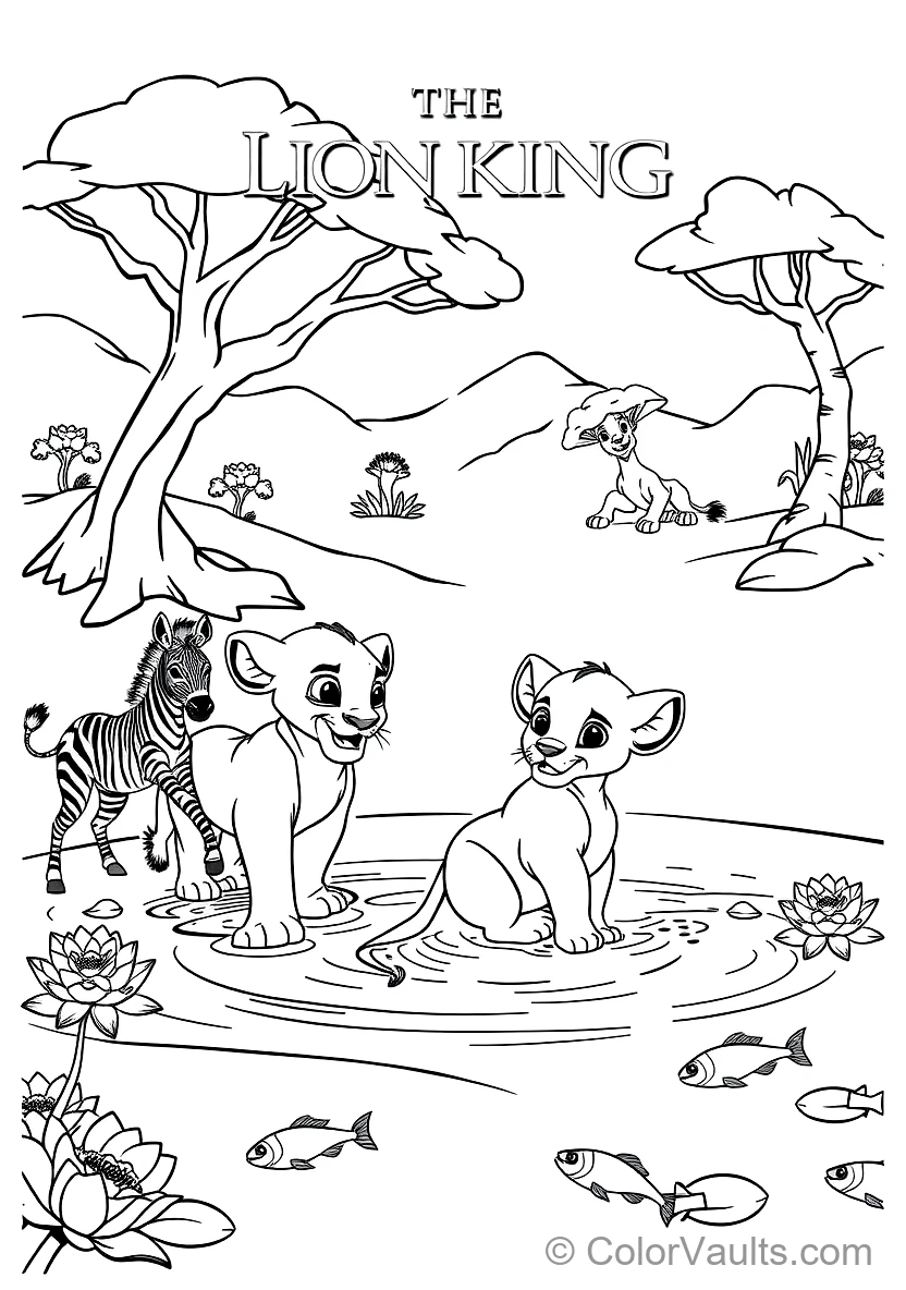 Simba and Nala Playing in the Waterhole Splashing (Scene 13)